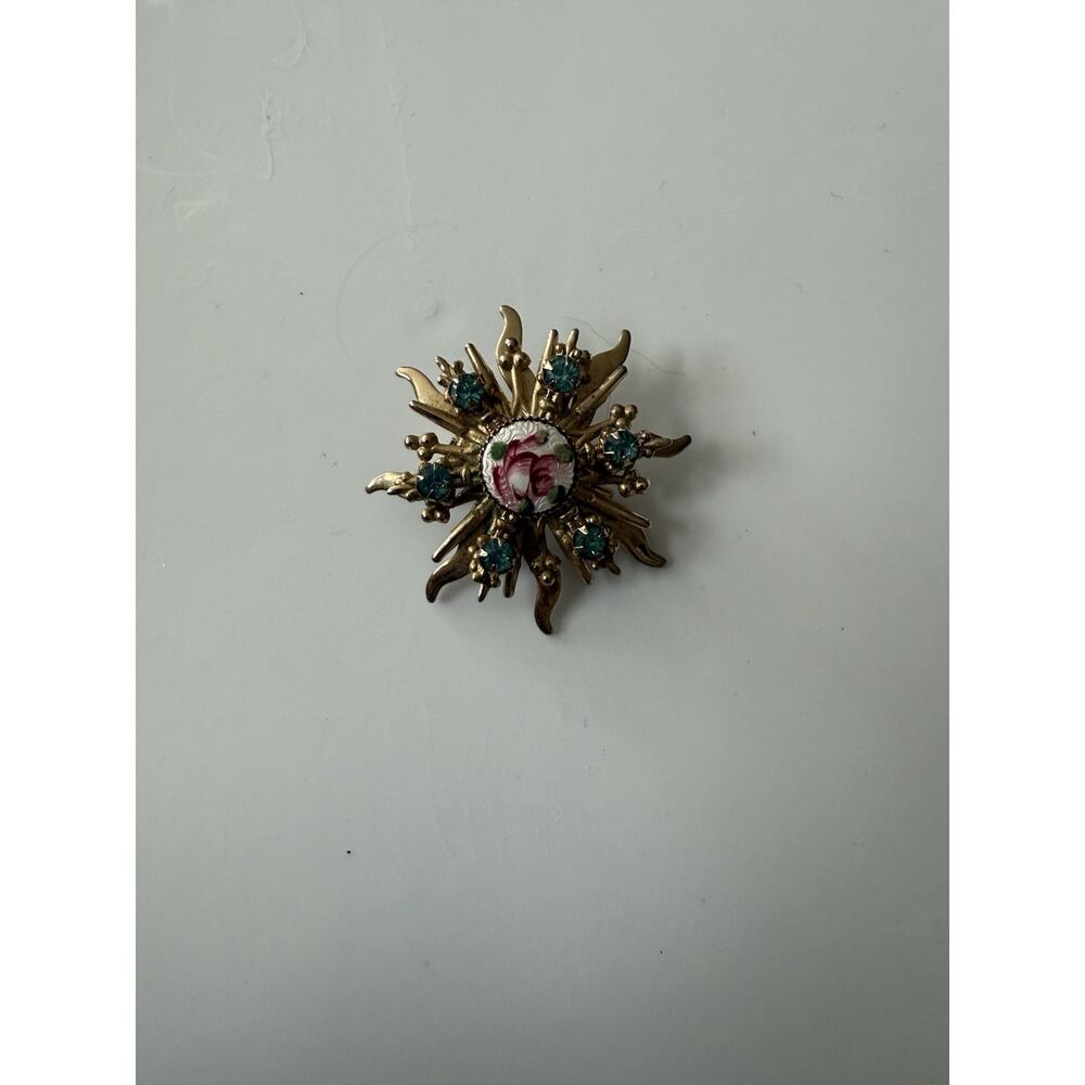 VTG Cameo Star Snowflake Gold Blue Pink flower Pin Brooch